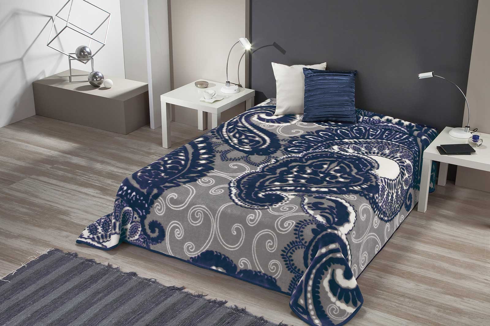 Grey & Navy Blue Blanket